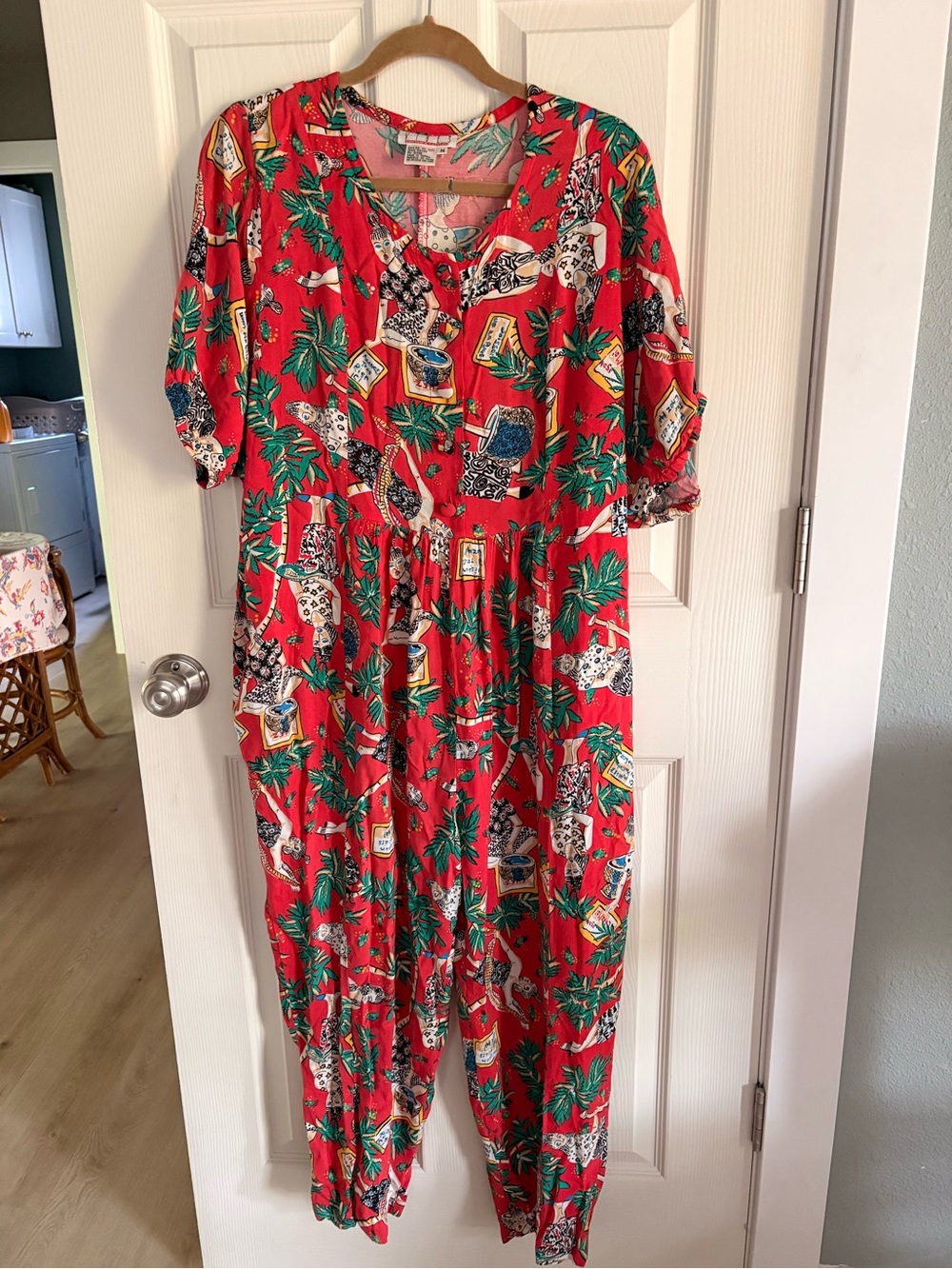 Women’s Vintage Lunch at the Ritz Style Red  Print Jumpsuit